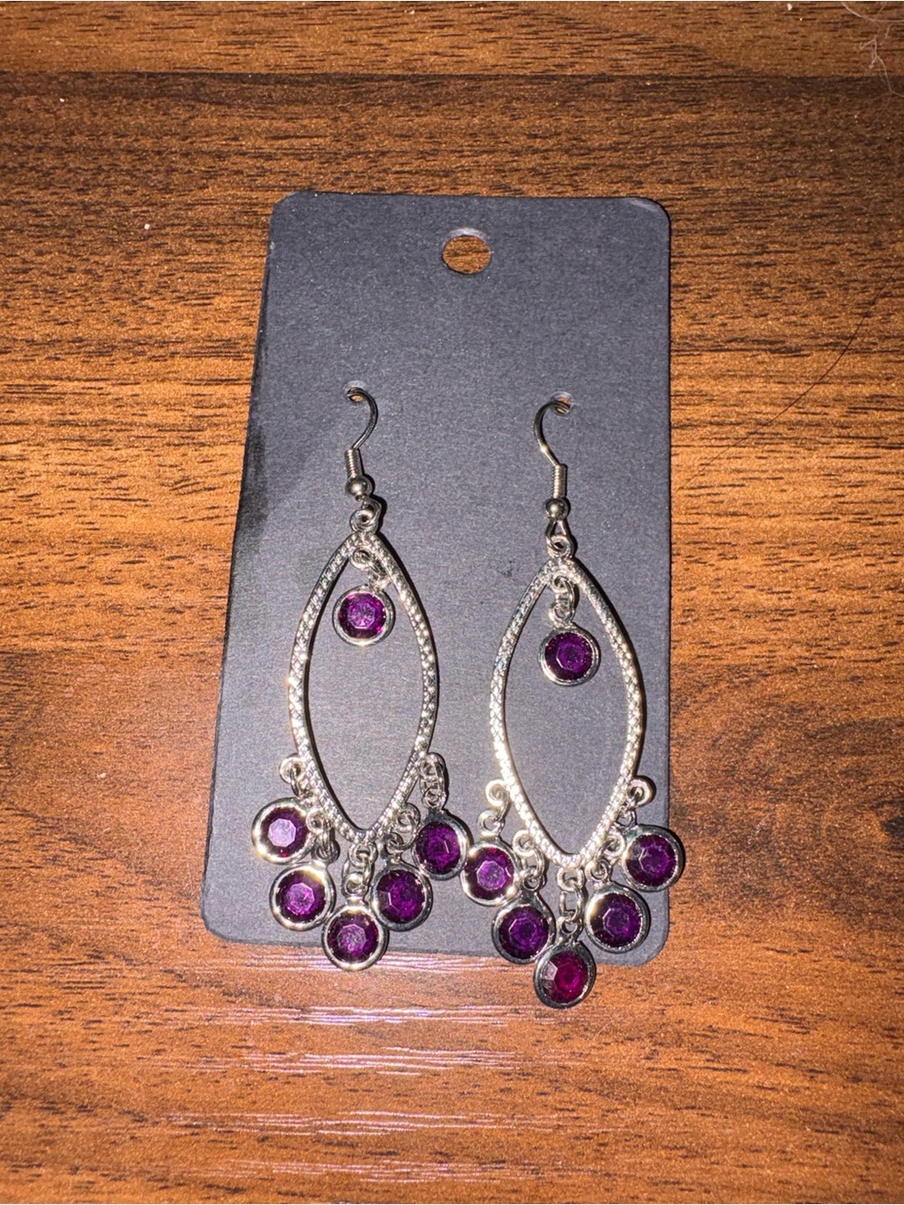 Purple Gemstone Dangle Earrings - Silver Tone